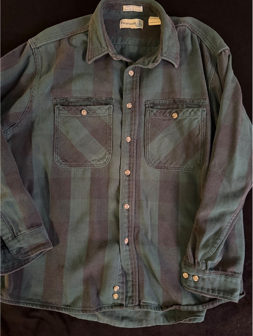 Fieldmaster Men's XL Green and Black Plaid Flannel Shirt Jacket